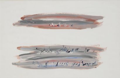 Henri Michaux (1899-1984) Composition, 1966 Gouache. Monogrammée en bas à droite....
