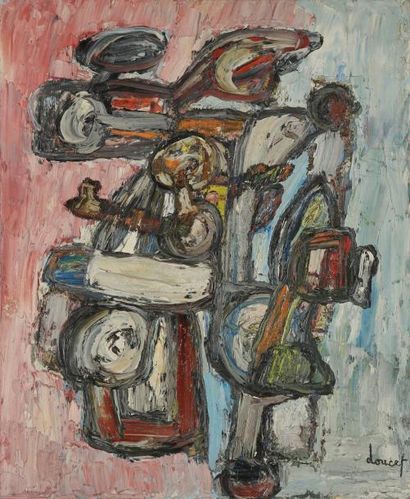 Jacques DOUCET (1924-1994) Composition, 1957 Huile sur toile. Signée en bas à droite....