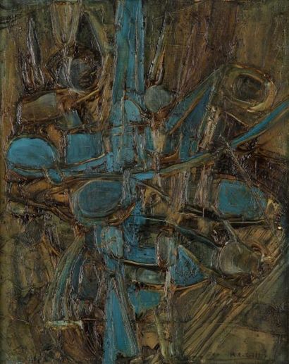 Roger Edgar GILLET (1924-2004) Composition, vers 1958-59 Huile sur toile. Signée...