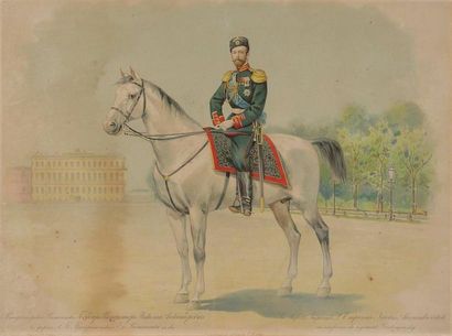 null Estampe. Nicolas II en uniforme du régiment Préobrajensky. Une des dix lithographies...