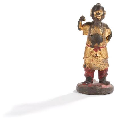CHINE - Epoque MING (1368 - 1644) Statuette de guerrier debout en bronze à traces...