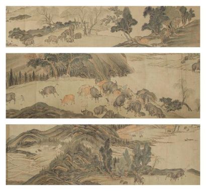 CHINE - Fin XIXe siècle Peinture à l'encre et couleur sur papier représentant des...