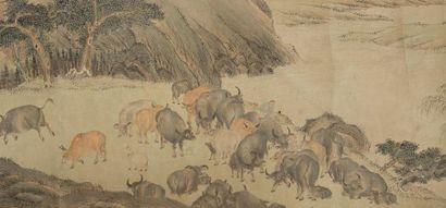 CHINE - Fin XIXe siècle Peinture à l'encre et couleur sur papier représentant des...