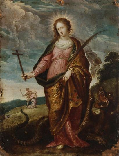 Pieter LISAERT (Anvers 1574 - 1604) 
Sainte Marguerite
Cuivre.
22,5 x 17 cm
Sans...