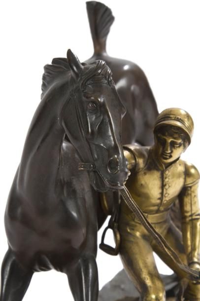 Jean-François Théodore GECHTER 
Jockey et son cheval.
Bronze à double patine.
Signé...