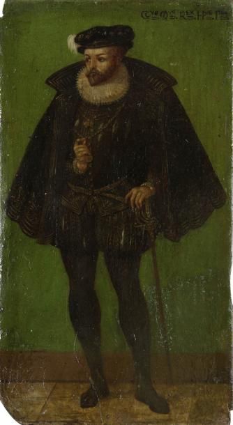 Ecole Italienne du XIXe siècle 
Portrait d'un souverain en pied
Panneau.
22 x 12...