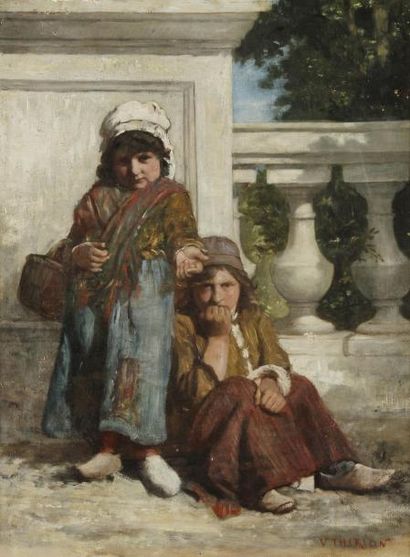 Charles Victor THIRION 
Deux mendiants
Sur sa toile d'origine
55 x 41 cm
Signé en...