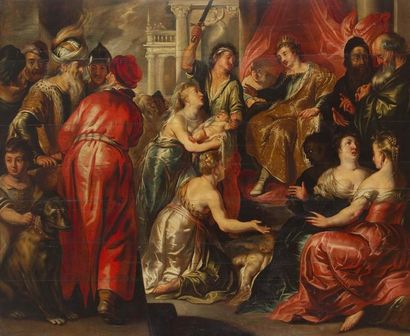 Ecole Flamande du XVIIe siècle, atelier de Pierre Paul Rubens 
Le Jugement de Salomon
Panneau...
