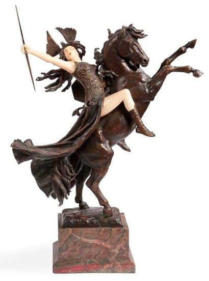 Louis CHALON (1866-1940) La Walkyrie, modèle créé vers 1900 Spectaculaire sculpture...