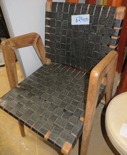 null Lot de 5 tabourets modernes, une chaise et un fauteuil avec assise tressé s...