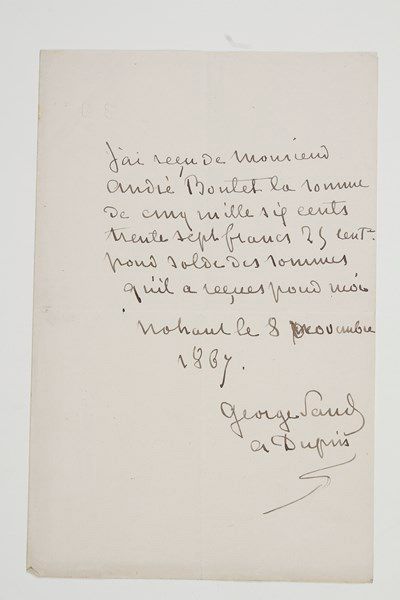 George SAND (1804-1876) Pièce autographe signée «George Sand A. Dupin», Nohant 8...