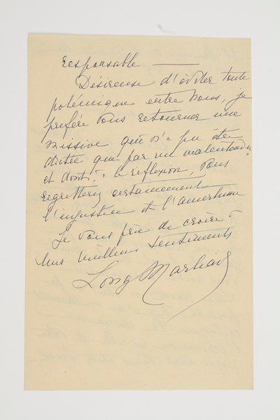 null Marguerite LONG (1874-1966) pianiste et pédagogue.Lettre autographe signée «Long...