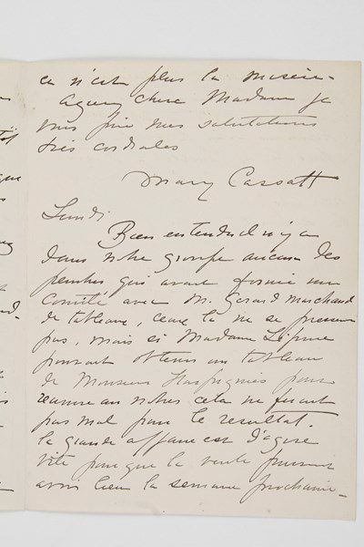 null Mary Cassatt (1844-1926) peintre américaine.Lettre autographe signée «Mary Cassatt»,...