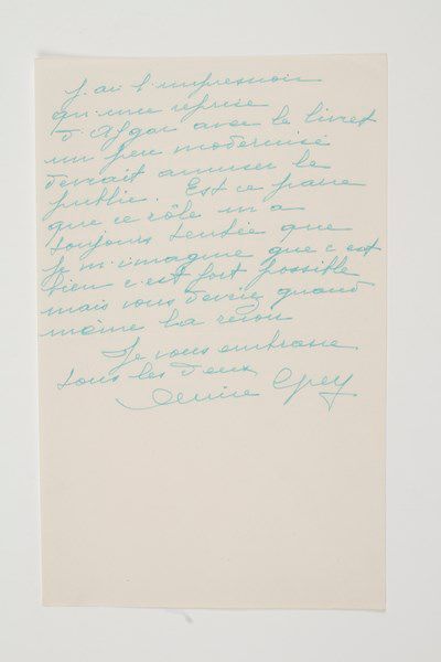  Édouardine Verthuy, dite Denise GREY (1896-1996) comédienne.Lettre autographe signée...