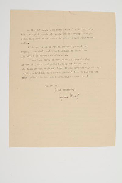  Virginia WOOLF (1882-1941) romancière anglaise.Lettre signée «Virginia Woolf», Londres...