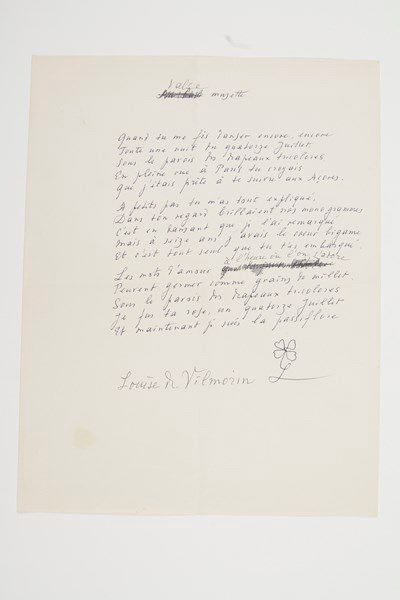  Louise de VILMORIN (1902-1969) poétesse et romancière. Poème autographe signé «Louise...
