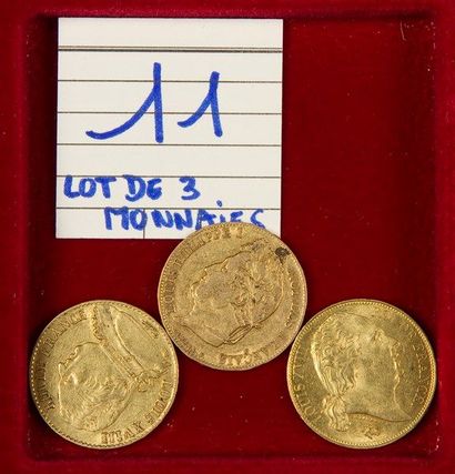 null RESTAURATION – MONARCHIE DE JUILLET. LOT de 3 pièces de 20 francs: Louis XVIII...