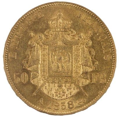 null SECOND EMPIRE (1852-1870). 50 francs Napoléon III tête nue 1858 Paris. Ga.111,...
