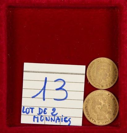 null SECOND EMPIRE (1852-1870). LOT de 2 pièces Napoléon III tête nue: 10 francs...