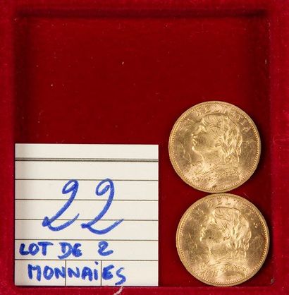 null LOT de 2 pièces de 20 francs: 1927, 1930. Fr.499, KM.35.1 - SUP