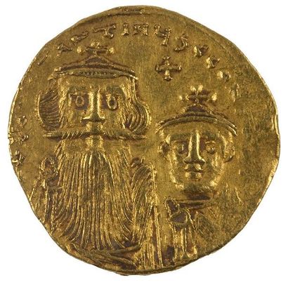 null CONSTANT II avec son fils Constantin IV (654-659). Solidus, atelier de Constantinople,...
