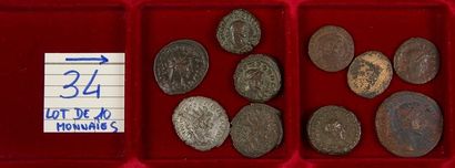 null LOT de 10 monnaies romaines: 3 antoniniens de billon (Postume 2 ex., Probus),...