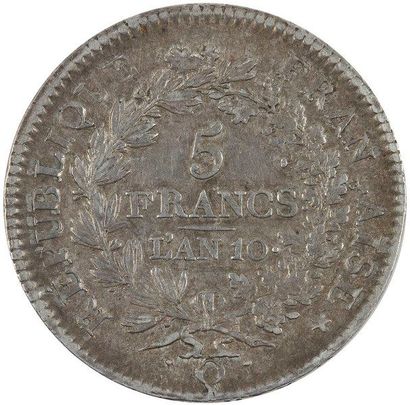 null CONSULAT (1799-1804). 5 francs Union et Force, An 10 Perpignan, en argent. -...