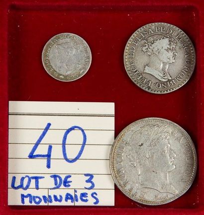 null LOT de 3 monnaies en argent: 2 franken 1808 de Jérôme Napoléon Roi de Westphalie,...