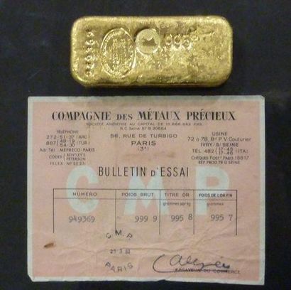 null Lingot d'or numéro 949369 Titre: 995.8 Compagnie des Métaux précieux, Paris...