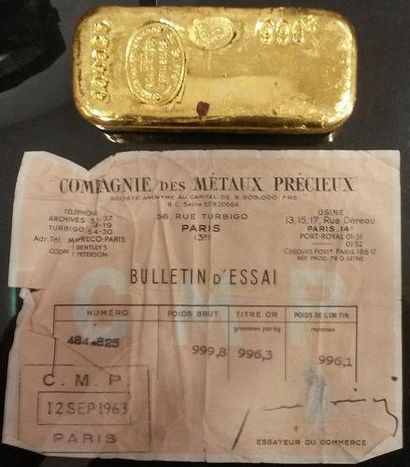 null Lingot d'or numéro 484825 Titre: 996.3 Compagnie des Métaux précieux, Paris...