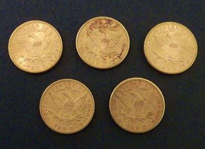 null 5 Pièces de 10 US $ en or type Liberty 1893, 1894, 1895 (2), 1902