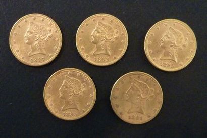 null 5 Pièces de 10 US $ en or type Liberty 1881 1893, 1895 (2), 1897