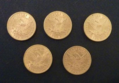 null 5 Pièces de 10 US $ en or type Liberty 1881 1893, 1895 (2), 1897