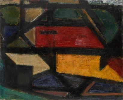 Louis SON (1921-1996) La Ville Huile sur toile. Non signée. 81 x 65 cm