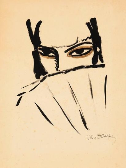 Kees VAN DONGEN (1877-1968) Femme à l'éventail (pl. du portefeuille Femmes, Paris,...