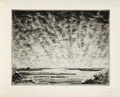 Jean FRÉLAUT (1879-1954) Crépuscule. 1935. Pointe sèche. 217 x 167. Frélaut 408....