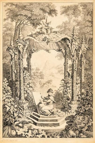 Pierre-Quentin Chedel (1705-1762) Un peintre habillé en Russe, assis sous un pavillon....