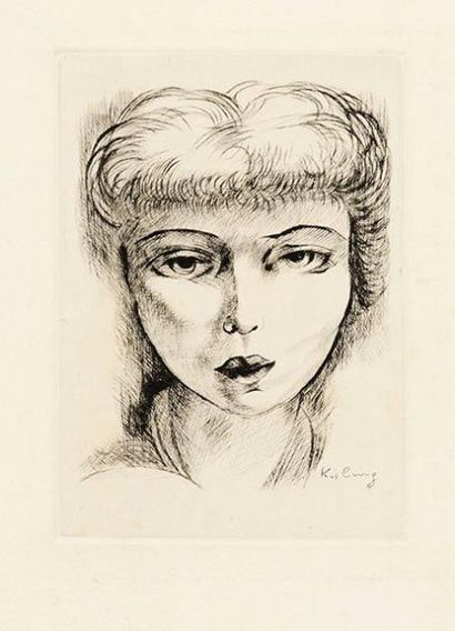 Moïse Kisling (franco-polonais, 1891-1953) Tête de jeune femme. Vers 1925. Eau-forte...