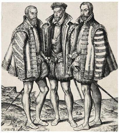 Marc Duval (vers 1530-1581) Les Trois Frères Coligny. 1579. Gravé d'après Pourbus....