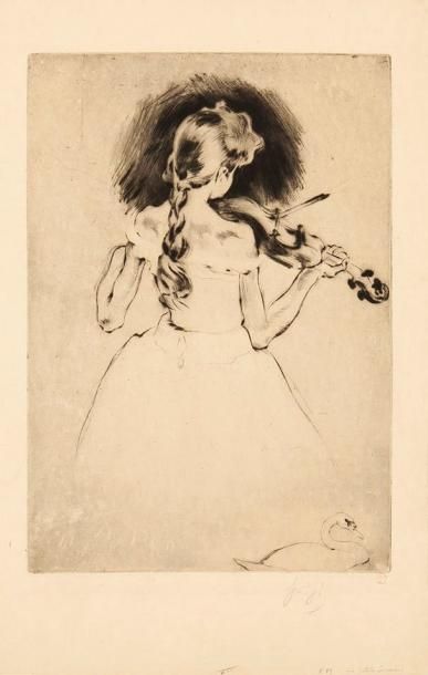 Louis LEGRAND (1863-1951) La Petite servatoire (violoniste). Pointe sèche. 265 x 375....