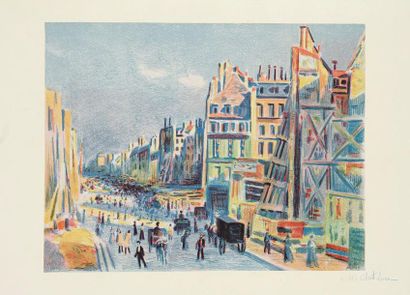 Maximilien Luce (1858-1941) La Rue Réaumur (planche en largeur). vers 1894. Lithographie....