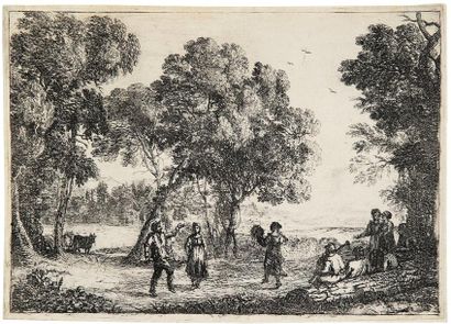 Claude Gellée, dit Le Lorrain (1600-1682) La Danse sous les arbres. Vers 1637. Eau-forte....