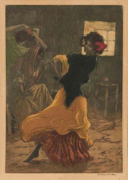 Allan ÖSTERLIND (1855-1938) Gitanes dansant. Vers 1910. Aquatinte. 345 x 500. Impression...