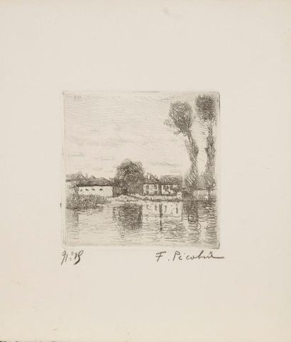 Francis PICABIA (1879-1953) Paysage à la rivière. Vers 1906. Eau-forte. 100 x 100....