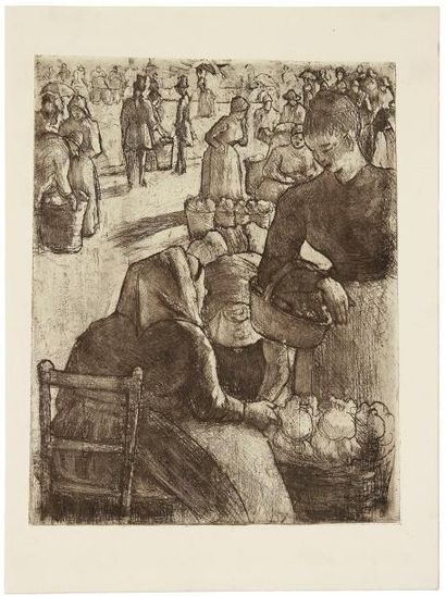 Camille PISSARRO (1830-1903) Marché aux légumes à Pontoise. 1891. Eau-forte sur zinc....