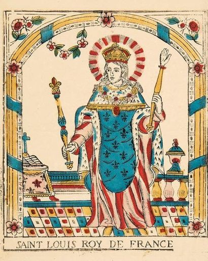 null Imagerie de Chartres Saint Louis Roy de France. Bois gravé. [300 x 392]. Très...