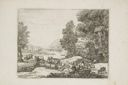 Claude Gellée, dit Le Lorrain (1600-1682) Berger et bergère conversant. Vers 1651....