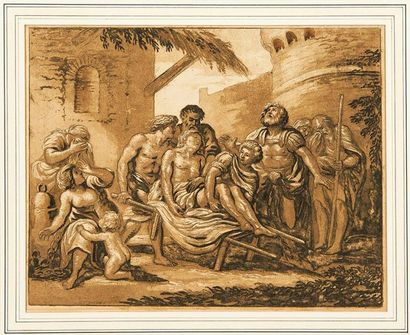 Pierre LELU (1741-1810) La Mort d'Hector sous les remparts de Troie. Avant 1790....
