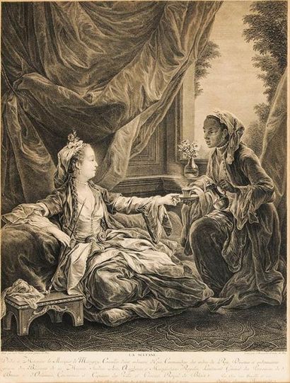 Jacques-Firmin BEAUVARLET (1731-1797) La Sultane. Gravé d'après Van Loo. À vue: 360 x 475....