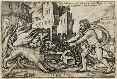Hans Sebald Beham (1500-1545) Hercules Cerberum Tricipitem ad Superos Pertraxit (Hercule...
